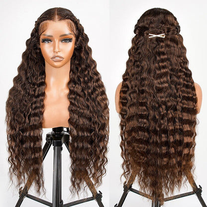 ChicLuxe Hair 100% Human Hair | Loose Wave | Long Hair | Frontal 13*6 Invisible Transparent Lace | Chestnut Brown | 250% Density | Glueless Pre-Styled And Pre Braided | Pre-Plucked Hairline | Wear Go Wig