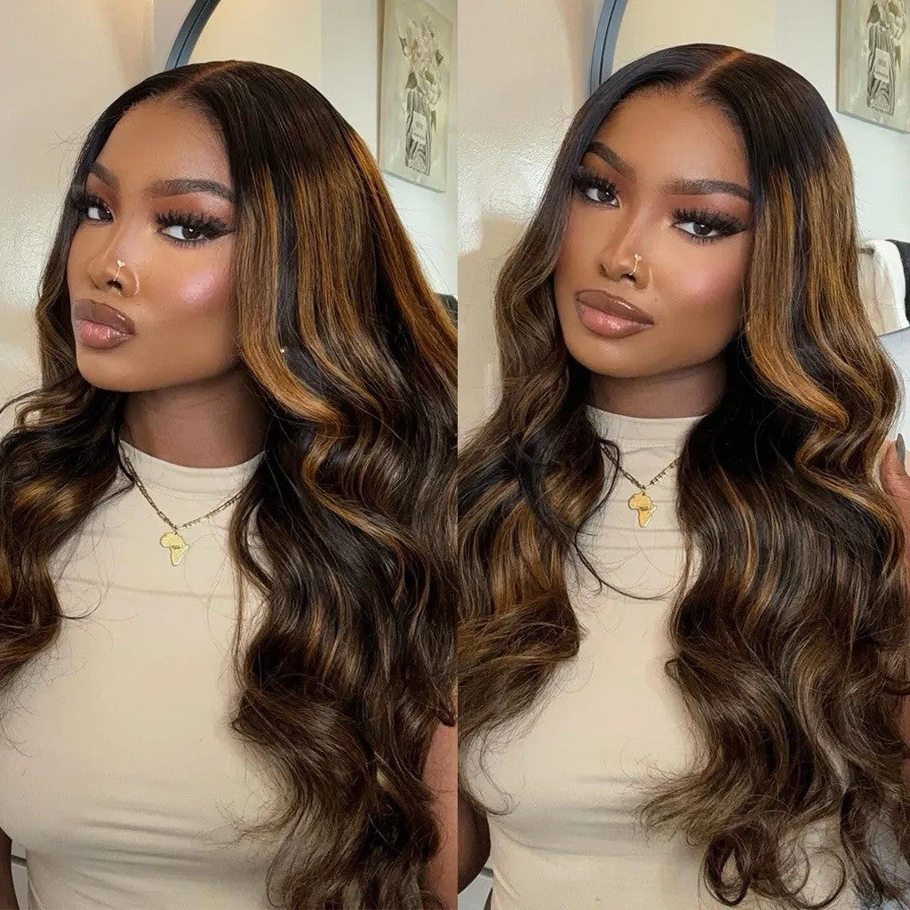 Chic Luxe Hair Highlight Honey Brown Body Wave 13×4 Glueless HD Lace Front Wig | 100% Human Hair