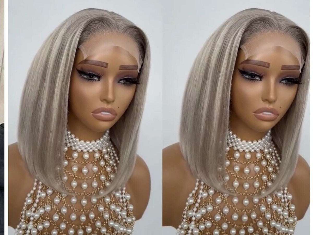 Chic Luxe Hair Blonde Bob With Dark Brown Roots Ombre Lace Closure Bob Wig | 100% Human Hair