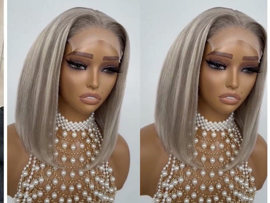 Chic Luxe Hair Blonde Bob With Dark Brown Roots Ombre Lace Closure Bob Wig | 100% Human Hair
