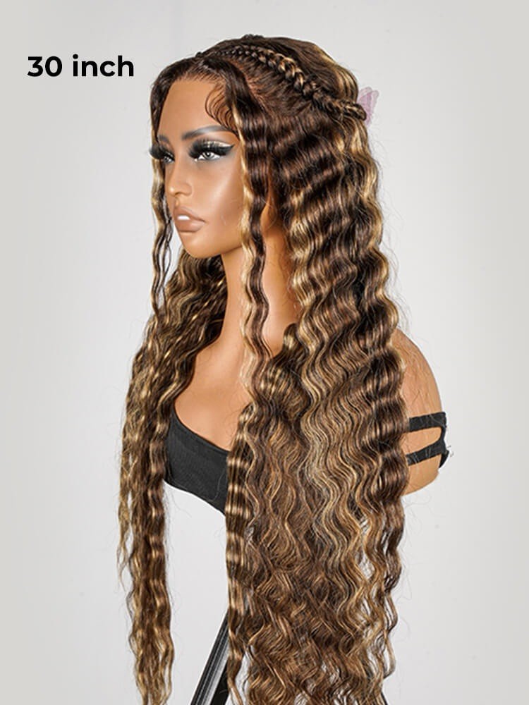 Chic Luxe Hair Glueless #P4/27 Color Highlight Styled Crimped Wavy Front Wig | 100% Human Hair
