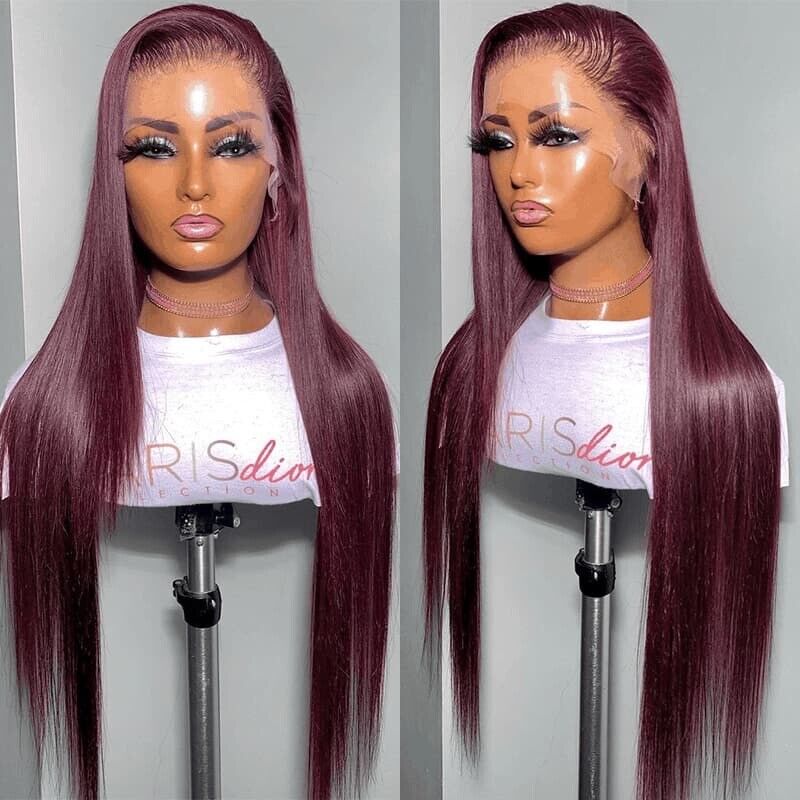 Chic Luxe Hair Glueless Full Lace Front Straight Long Dark Purple Wig | 100% Human Hair