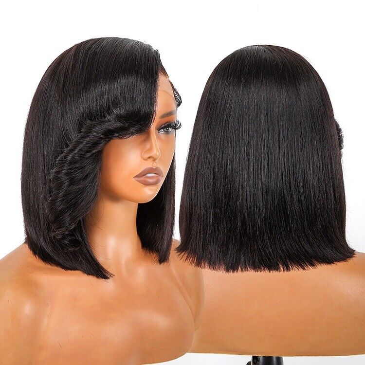 Vietnamese Human Hair Wigs Side Bang Layered Cut Wavy Bob Wig Glueless Women Wig