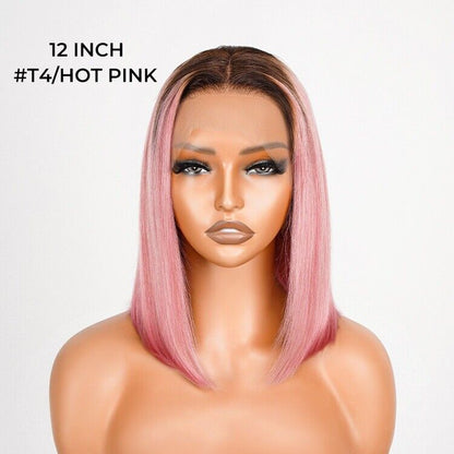 Glueless Ready To Wear Bob Wig Pre Cut Lace Human Hair Coloured HotPink