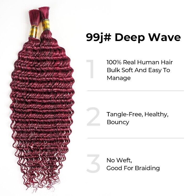 Chic Luxe Hair Deep Wave Human Hair Bulk | For Braiding | Boho Braids | 2 Bundle