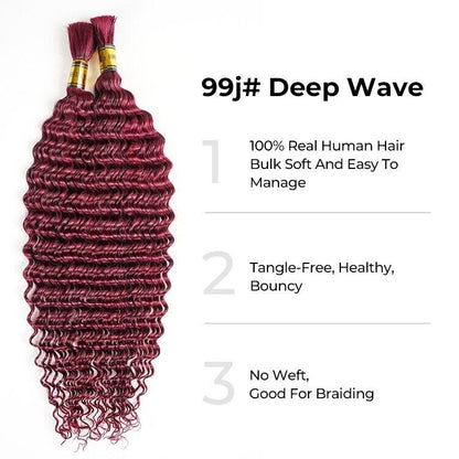 Chic Luxe Hair Deep Wave Human Hair Bulk | For Braiding | Boho Braids | 2 Bundle