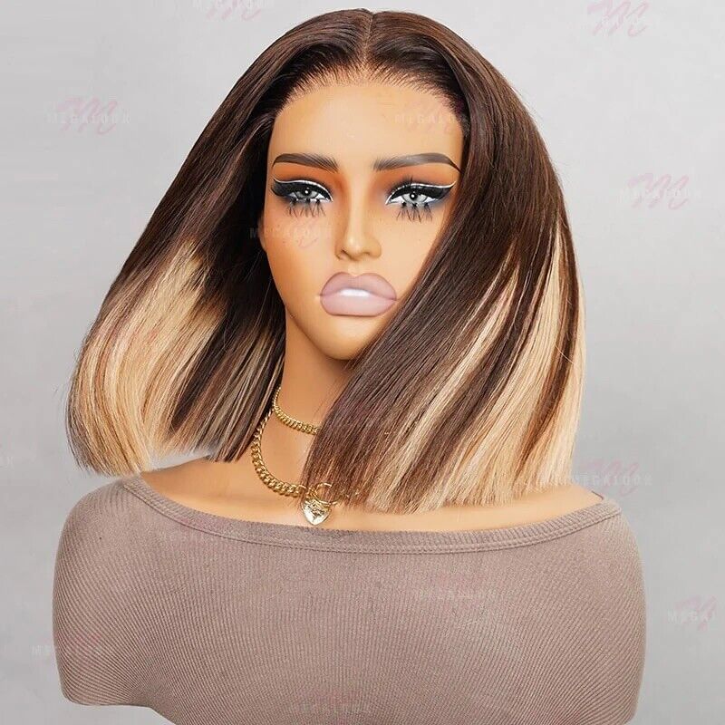 Human Hair Wigs Glueless Women Lace Front Straight Wear And Go Short Wig