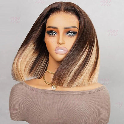 Human Hair Wigs Glueless Women Lace Front Straight Wear And Go Short Wig