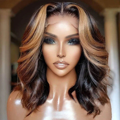 Human Hair Glueless Wavy Full Lace Front Long Highlight Wigs