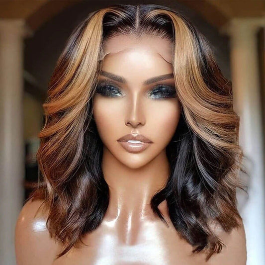 Human Hair Glueless Wavy Full Lace Front Long Highlight Wigs