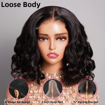 Chic Luxe Hair Wavy Bob Wig | Lace Front | Glueless | Short | 100% Human Hair