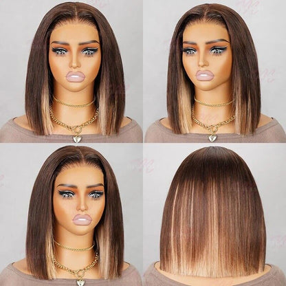 Human Hair Wigs Glueless Women Lace Front Straight Wear And Go Short Wig