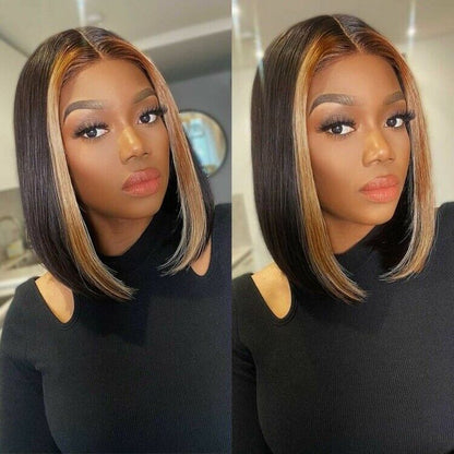 Ready To Wear Lace Front Glueless Straight Bob Highlights Wig Human Hair