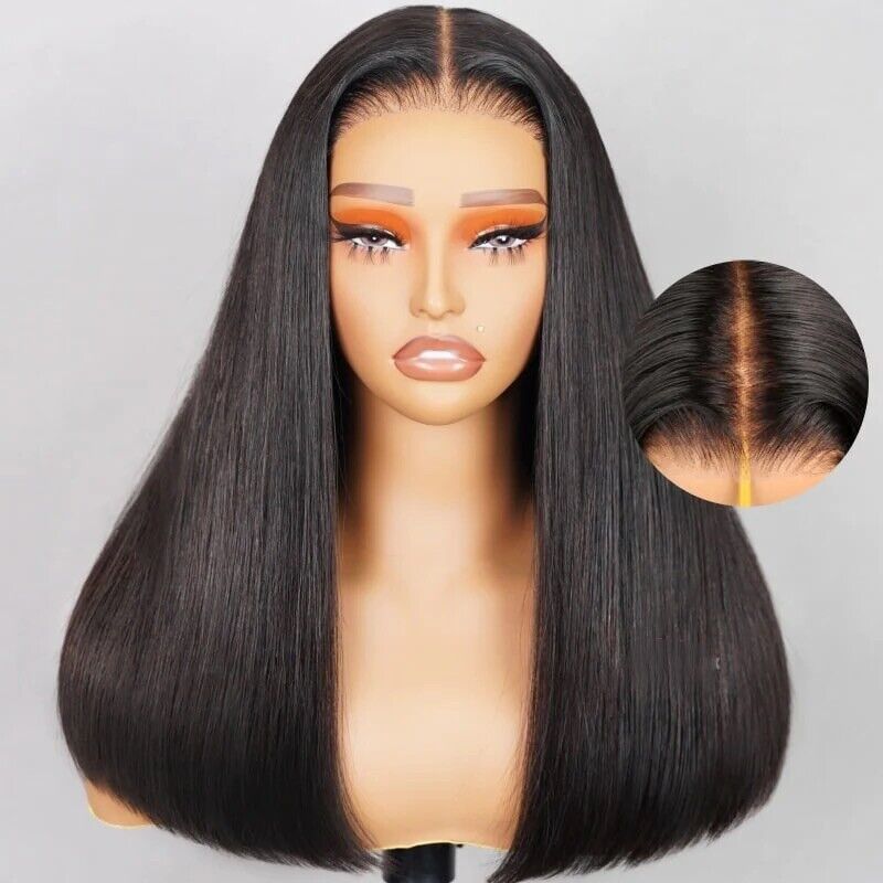 Premium 100% Human Hair Wigs Glueless Women Lace Front Straight Wear And Go Short Wig