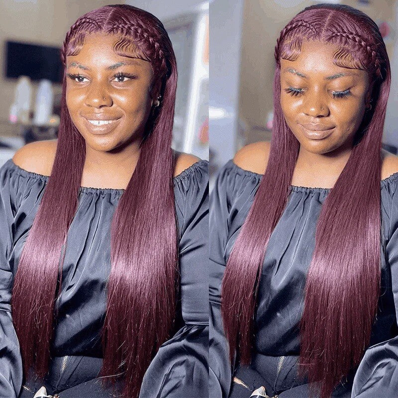 Chic Luxe Hair Glueless Full Lace Front Straight Long Dark Purple Wig | 100% Human Hair