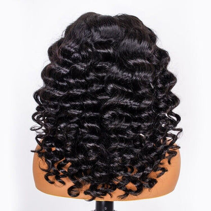 Glueless Ready To Wear Human Hair Wigs Lace Front Wand Curl Short Wig Women