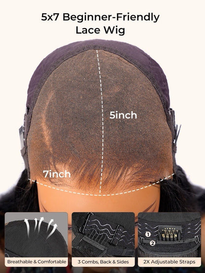 Chic Luxe Hair Pre-Styled Side Part Light Yaki Straight 5x7 Glueless Lace Wig | With Layers | 100% Human Hair