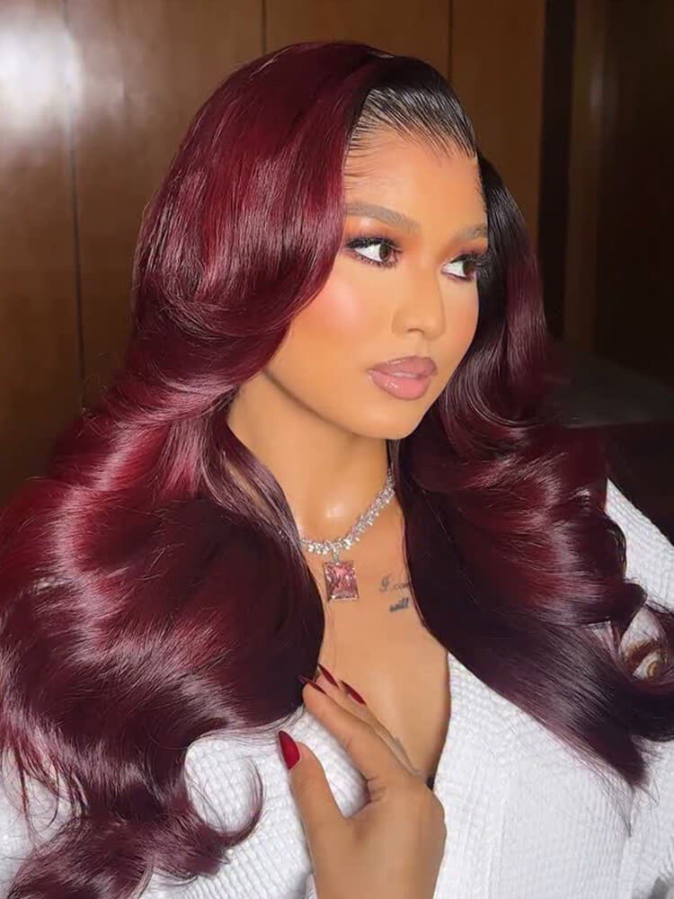 Chic Luxe Hair M Hairline Side Part #1B/99J Ombre Body Wave 13x6 Lace Frontal Wig | 100% Human Hair