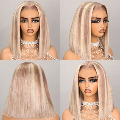 Chic Luxe Hair Glueless Lace Front Straight Wear And Go Highlights Short Wig | 100% Human Hair