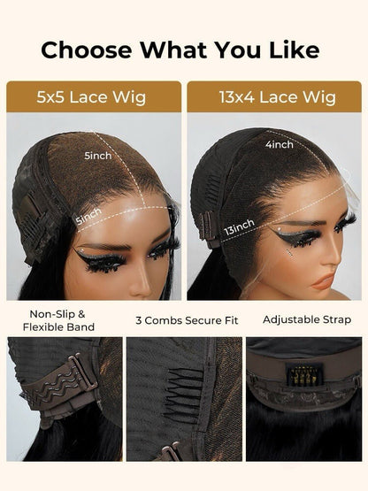 Chic Luxe Hair Pre-Styled Side Part Light Yaki Straight 5x7 Glueless Lace Wig | With Layers | 100% Human Hair