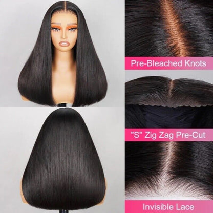 Premium 100% Human Hair Wigs Glueless Women Lace Front Straight Wear And Go Short Wig