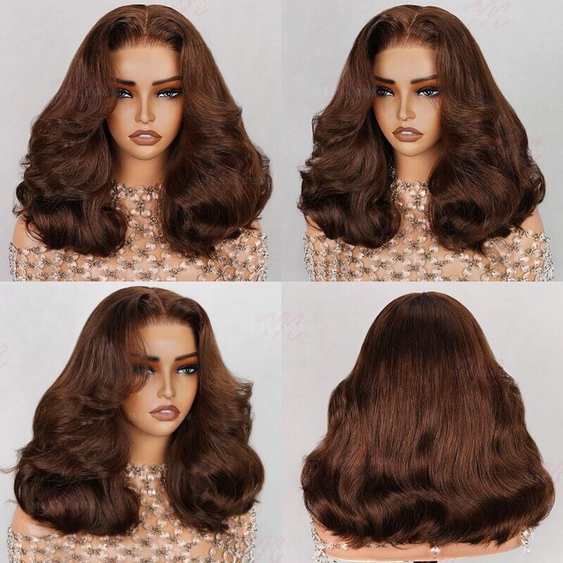 SDD Human Hair Wigs Full Wavy Glueless Wear Go Lace Front Short Wig