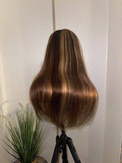 Chic Luxe Hair Full Glueless Lace Front Straight Long Highlights Wig | 100% Human Hair