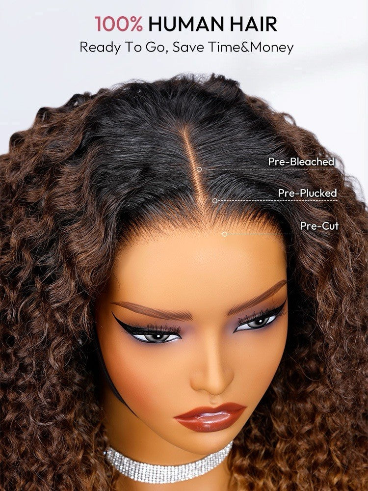 Chic Luxe Hair Ombre Brown And Honey Brown Jerry Curly Ready To Go Wig | 100% Human Hair | 250% Density