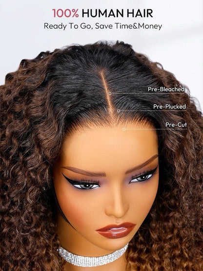 Chic Luxe Hair Ombre Brown And Honey Brown Jerry Curly Ready To Go Wig | 100% Human Hair | 250% Density