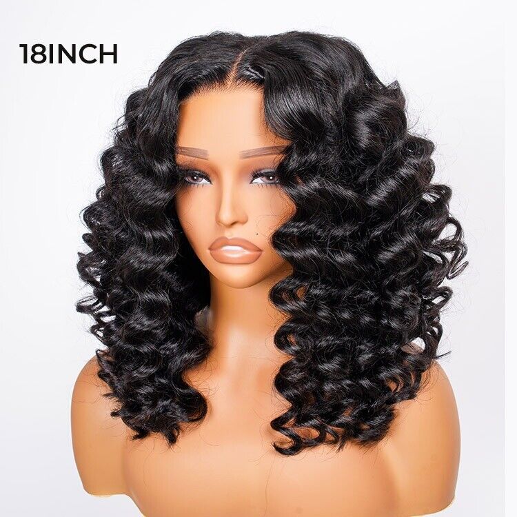Glueless Ready To Wear Human Hair Wigs Lace Front Wand Curl Short Wig Women