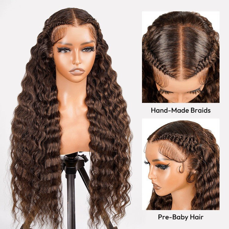 ChicLuxe Hair 100% Human Hair | Loose Wave | Long Hair | Frontal 13*6 Invisible Transparent Lace | Chestnut Brown | 250% Density | Glueless Pre-Styled And Pre Braided | Pre-Plucked Hairline | Wear Go Wig