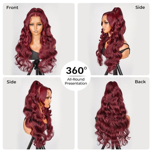 Chic Luxe Hair Glueless Pre-Styled Half Ponytail Wear Go Wavy Wig | 99j | 100% Human Hair