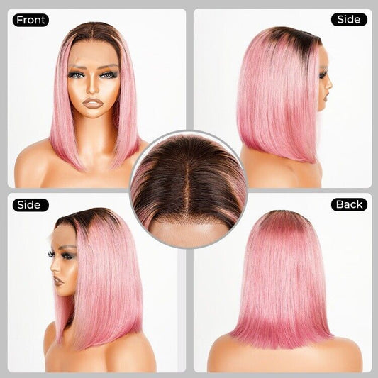Glueless Ready To Wear Bob Wig Pre Cut Lace Human Hair Coloured HotPink