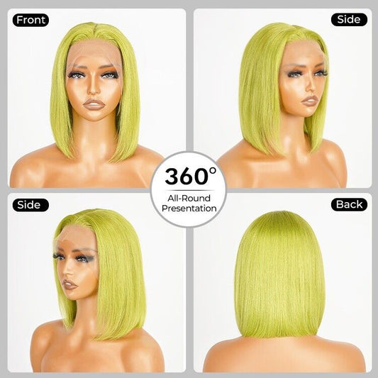 Human Hair Wigs Lace  Coloure #Rose Neon Bob Wig Glueless