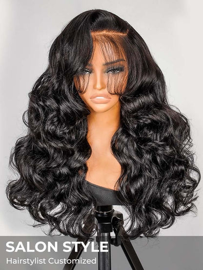 Chic Luxe Hair Glueless Salon Style Bouncy Wavy Frontal Side Part Ready To Go Wig | 100% Human Hair