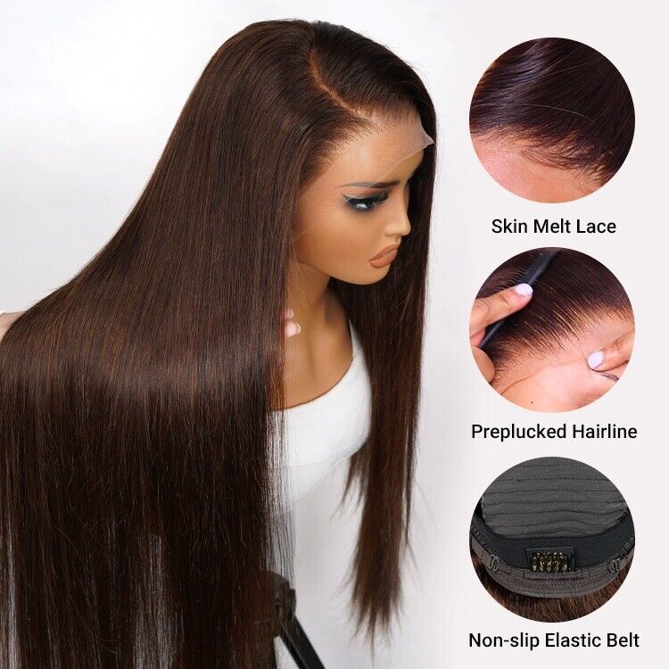 Human Hair Wigs Glueless Women Pre-cut Lace Front Wavy Straight Long Wig