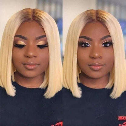 Chic Luxe Hair Blonde Bob With Dark Brown Roots Ombre Lace Closure Bob Wig | 100% Human Hair