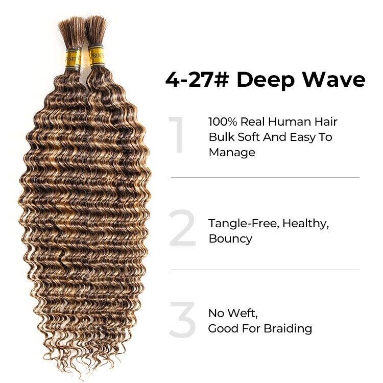 Chic Luxe Hair Deep Wave Human Hair Bulk | For Braiding | Boho Braids | 2 Bundle Pack