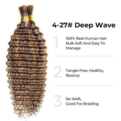 Chic Luxe Hair Deep Wave Human Hair Bulk | For Braiding | Boho Braids | 2 Bundle Pack
