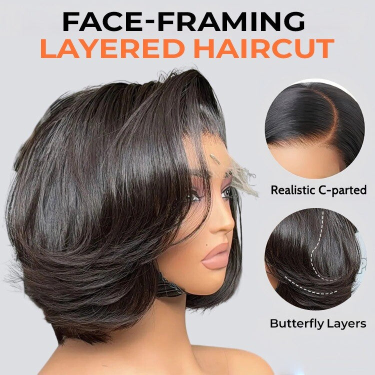 Chic Luxe Hair Butterfly Layered Cut Short Bob Ready To Go Glueless Wig | 100% Human Hair