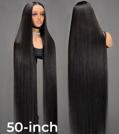 Super Long 50inch 300% Density Natural Black 13x6 HD Lace Front Wig Human Hair