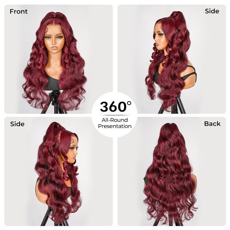 Chic Luxe Hair Glueless Pre-Styled Half Ponytail Wear Go Wavy Wig | 99j | 100% Human Hair