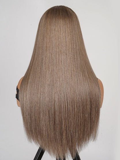 Chic Luxe Hair Ash Brown Ombre Silky Straight Pre-Plucked Frontal Ready To Go Wig | 100% Human Hair