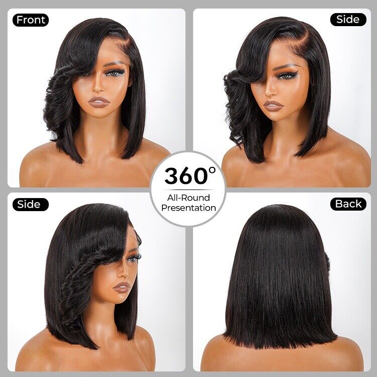 Chic Luxe Hair Side Bang Layered Cut Wavy Bob Wig | Glueless | 100% Human Hair