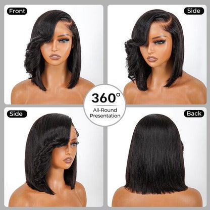 Chic Luxe Hair Side Bang Layered Cut Wavy Bob Wig | Glueless | 100% Human Hair