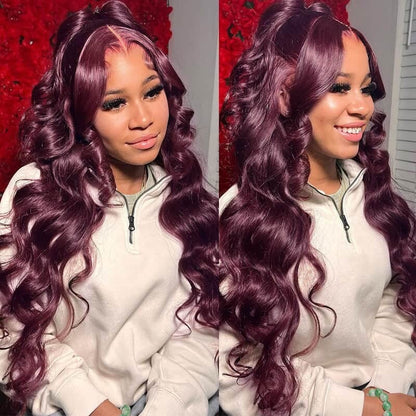 Chic Luxe Hair Glueless Full Lace Front Dark Purple Wavy Long Wig | 100% Human Hair | 250% Density