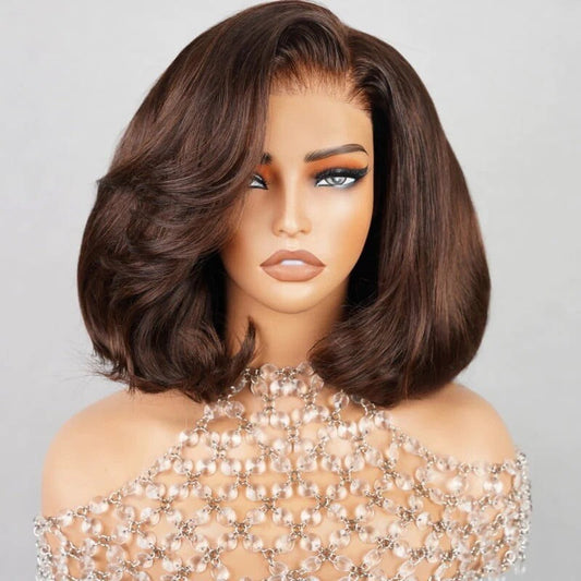 Chic Luxe Hair Full Wavy Glueless Wear Go Lace Front Short Bob Wig | 250% Density | 100% Human Hair