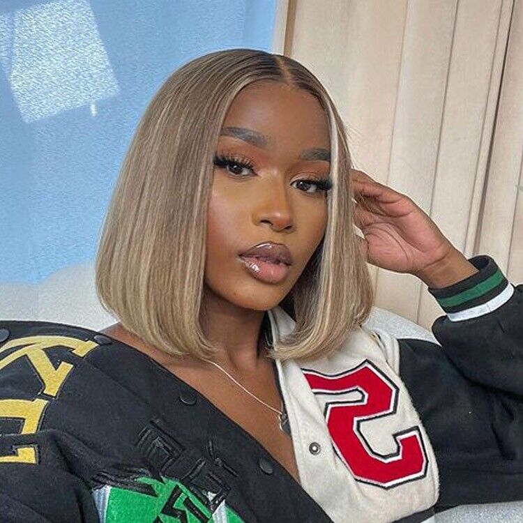 Chic Luxe Hair Blonde Bob With Dark Brown Roots Ombre Lace Closure Bob Wig | 100% Human Hair