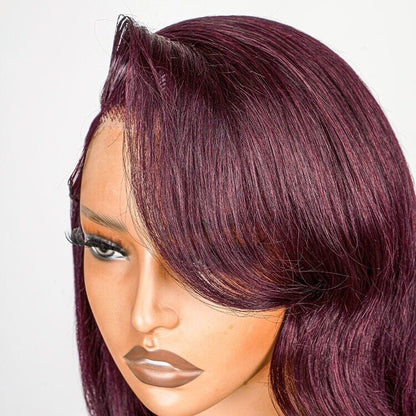 Chic Luxe Hair Side Bang Layered Cut Wavy Bob Glueless Dark 99j Wig | 100% Human Hair