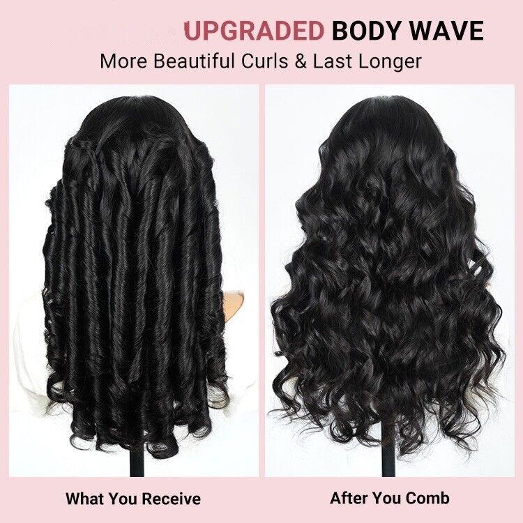 Human Hair Wigs Glueless Pre Cut Lace Front Wear Go Wavy Long Wig Women